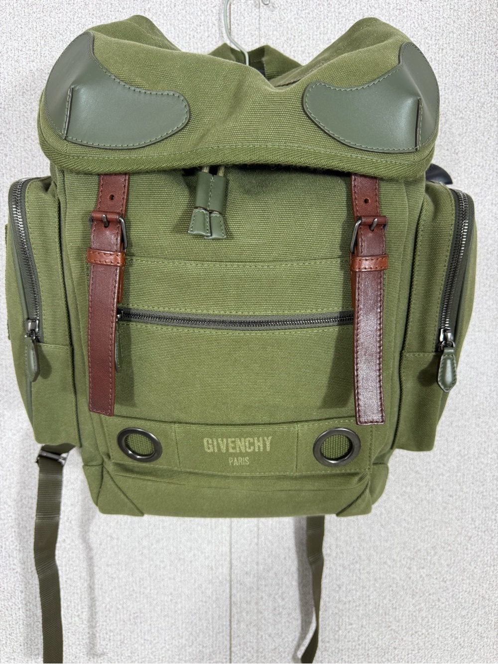Givenchy Rider Army Green Canvas Leather Military Rucksack Backpack
